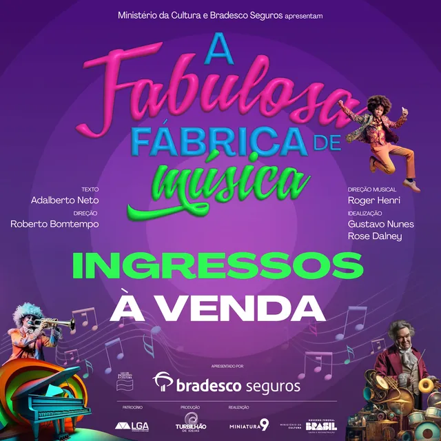 Arte para redes sociais da A Fabulosa Fábrica de Música: Ingressos à venda