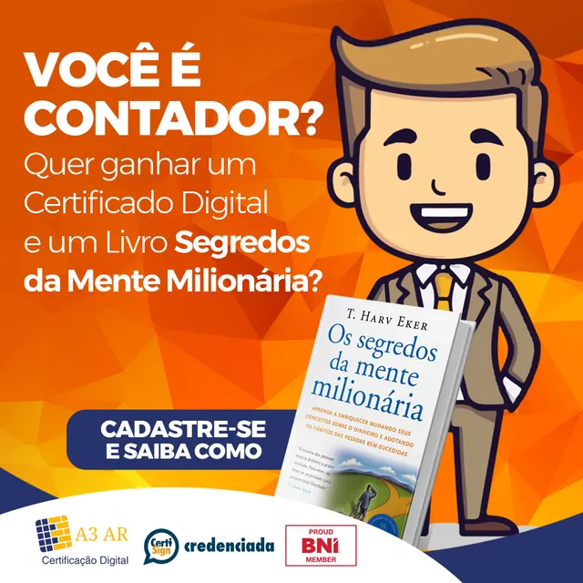 Arte para redes sociais da A3AR Certificação Digital: Contador: cadastre-se e saiba como