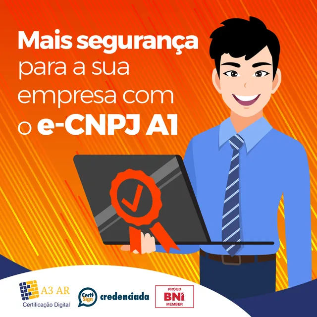 Arte para redes sociais da A3AR Certificação Digital: Mais segurança para sua empresa com o e-CNPJ