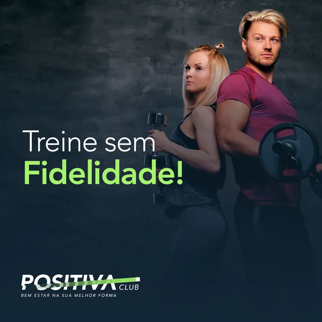 Arte para redes sociais da Positiva Club: Treine sem fidelidade