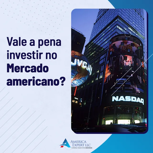 Arte para redes sociais da America Expert: Vale a pena investir no mercado americano?