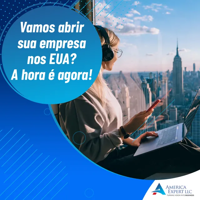 Arte para redes sociais da America Expert: Vamos abrir sua empresa nos EUA?