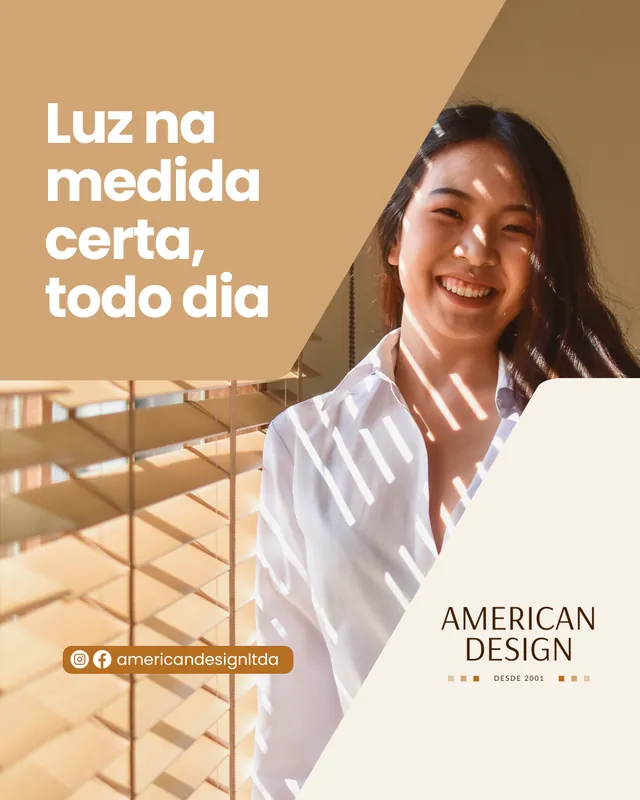 Arte para redes sociais da American Design: Luz na medida certa, todo dia
