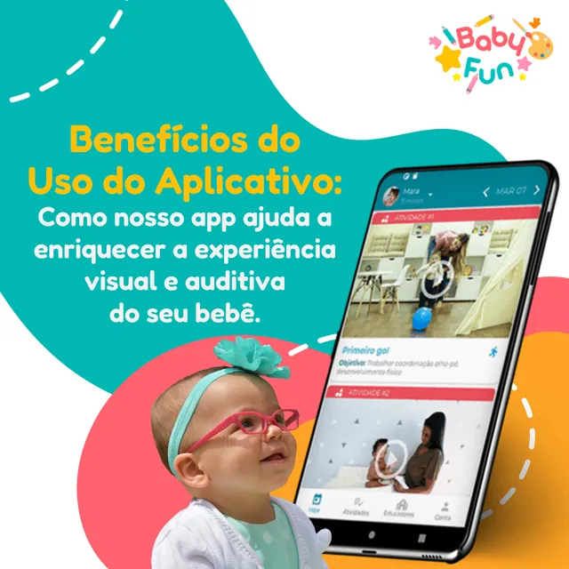 Arte para redes sociais da Baby Fun: Benefícios do aplicativo