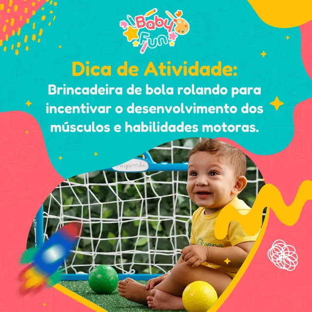 Arte para redes sociais da Baby Fun: Dica de atividade: brincadeira de bola