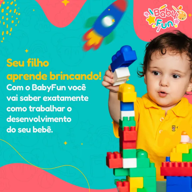 Arte para redes sociais da Baby Fun: Seu filho aprende brincando
