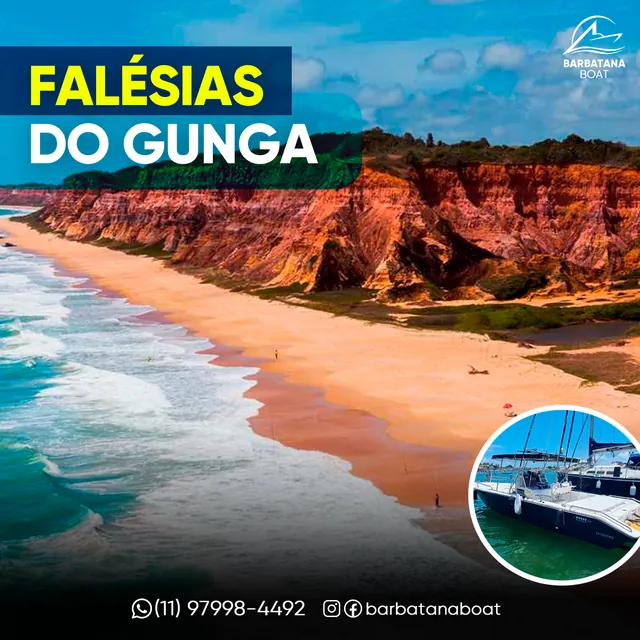 Arte para redes sociais da Barbatana Boat: Falésias do Gunga