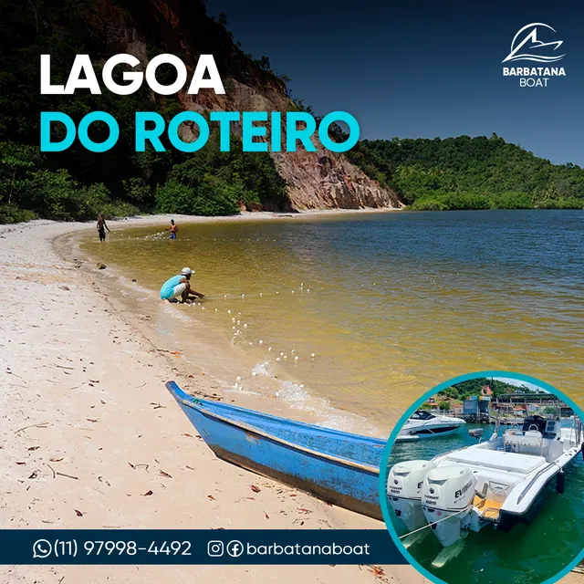Arte para redes sociais da Barbatana Boat: Lagoa do Roteiro