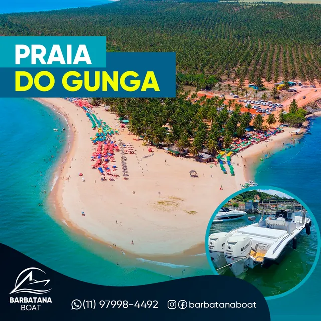 Arte para redes sociais da Barbatana Boat: Praia do Gunga