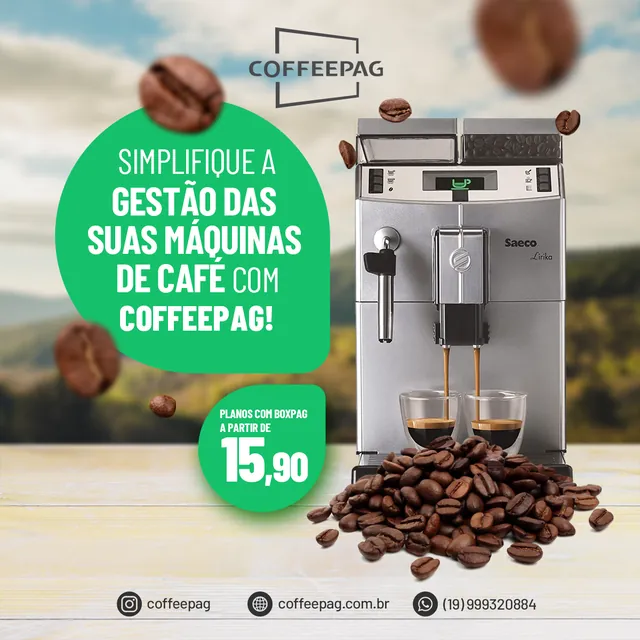 Arte para redes sociais da CoffeePag: Simplifique a gestão das suas máquinas de café