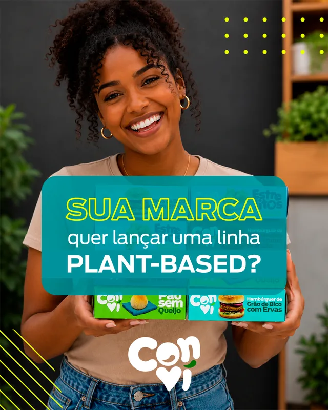 Arte para redes sociais da ConviFoods: Sua marca quer lançar uma linha plant-based?