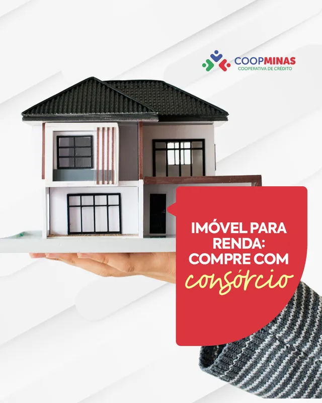 Arte para redes sociais da Coopminas: Imóvel para renda: compre com consórcio