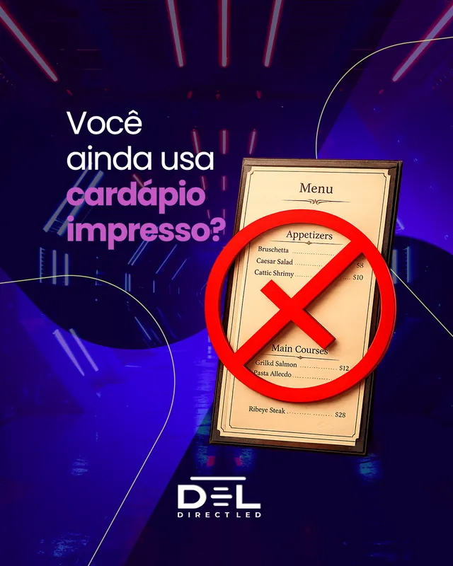 Arte para redes sociais da DirectLed: Você ainda usa cardápio impresso?