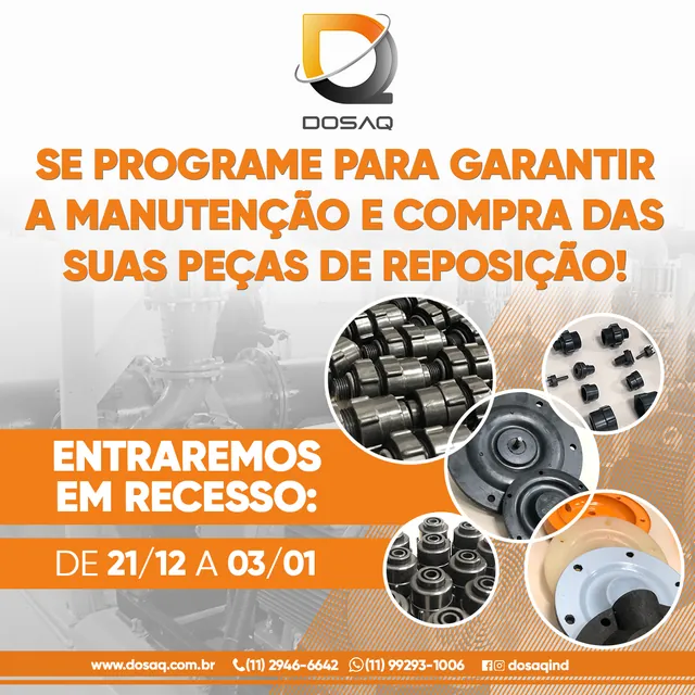 Arte para redes sociais da Dosaq: Programe a manutenção e as peças de reposição