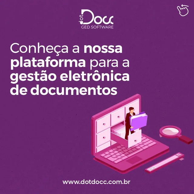 Arte para redes sociais da DotDocc: Conheça nossa plataforma de gestão eletrônica