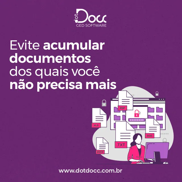 Arte para redes sociais da DotDocc: Evite acumular documentos