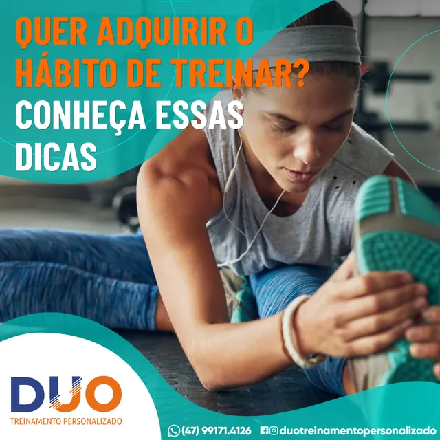 Arte para redes sociais da Duo Treinamento: Quer adquirir o hábito de treinar?