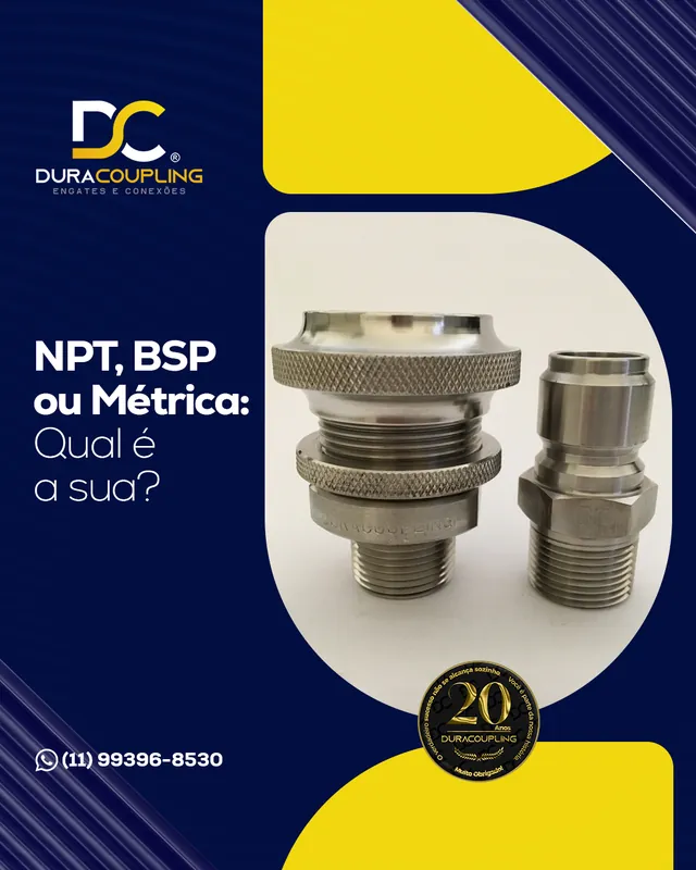 Arte para redes sociais da Duracoupling: NPT, BSP ou métrica: qual é a sua?