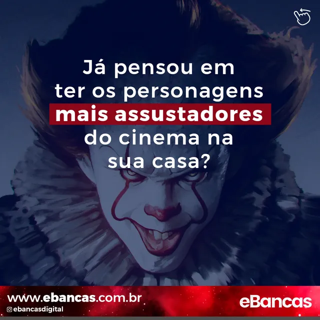 Arte para redes sociais da eBancas: Os personagens mais assustadores do cinema na sua casa