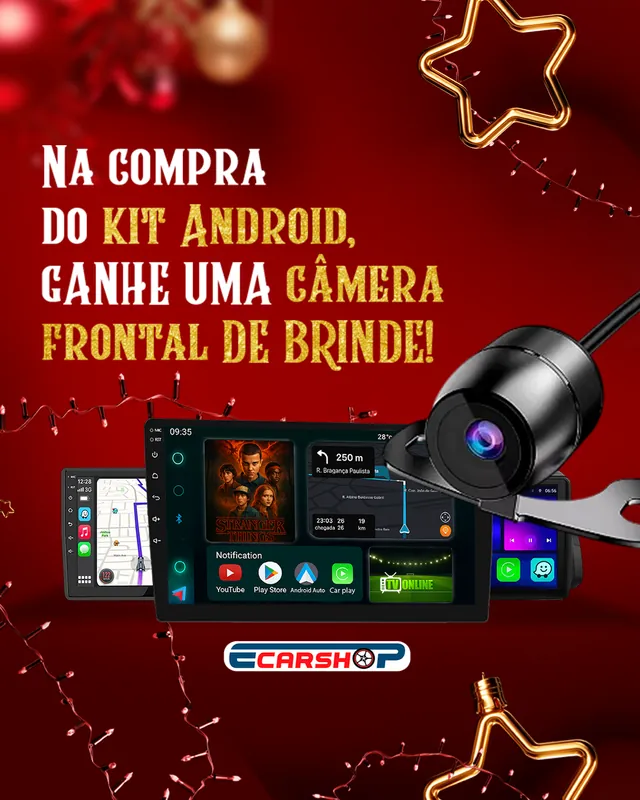 Arte para redes sociais da Ecarshop: Câmera frontal de brinde no kit Android