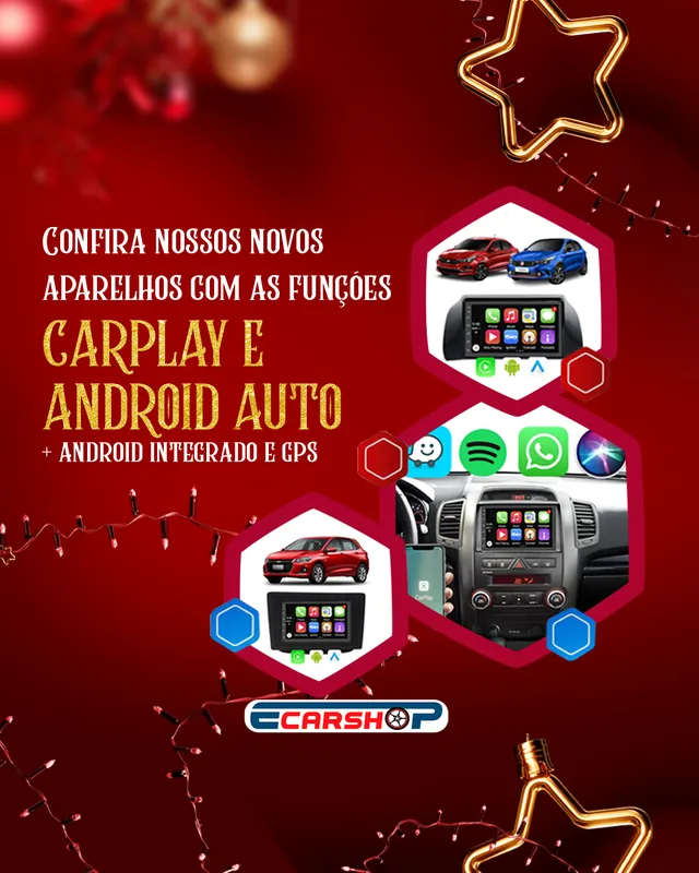 Arte para redes sociais da Ecarshop: CarPlay e Android Auto