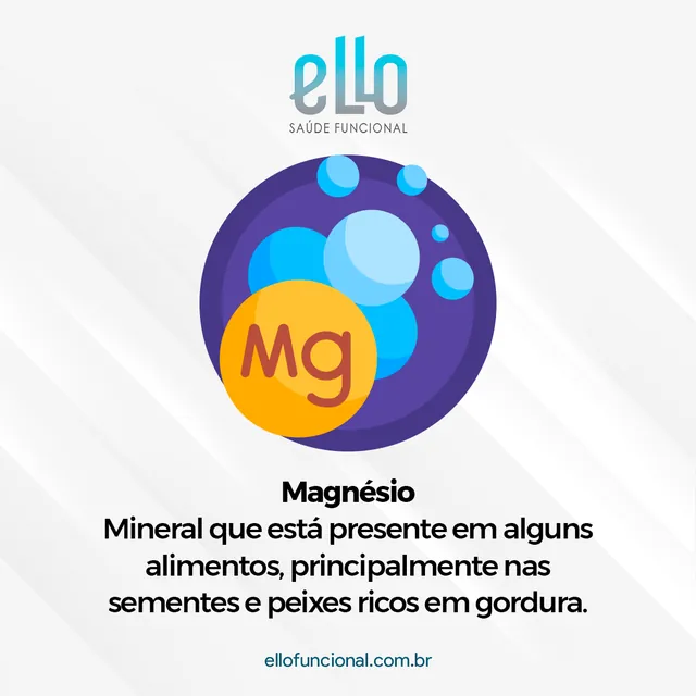 Arte para redes sociais da Ello Saúde Funcional: Magnésio: onde encontrar