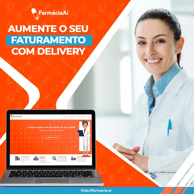 Arte para redes sociais da Farmácia Aí: Aumente o seu faturamento com delivery