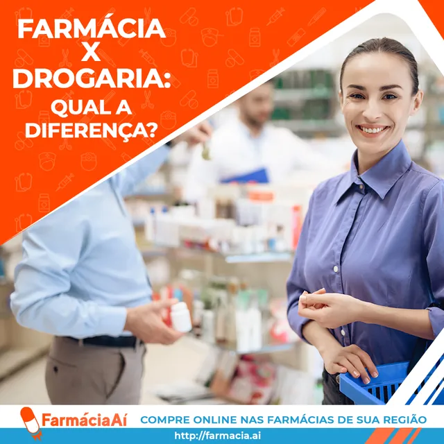 Arte para redes sociais da Farmácia Aí: Farmácia x drogaria: qual a diferença?
