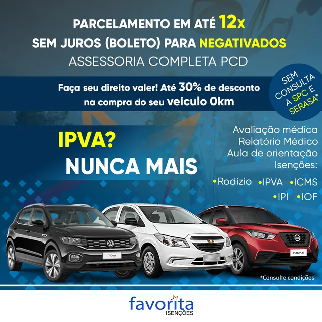 Arte para redes sociais da Favorita Veículos: IPVA? Nunca mais