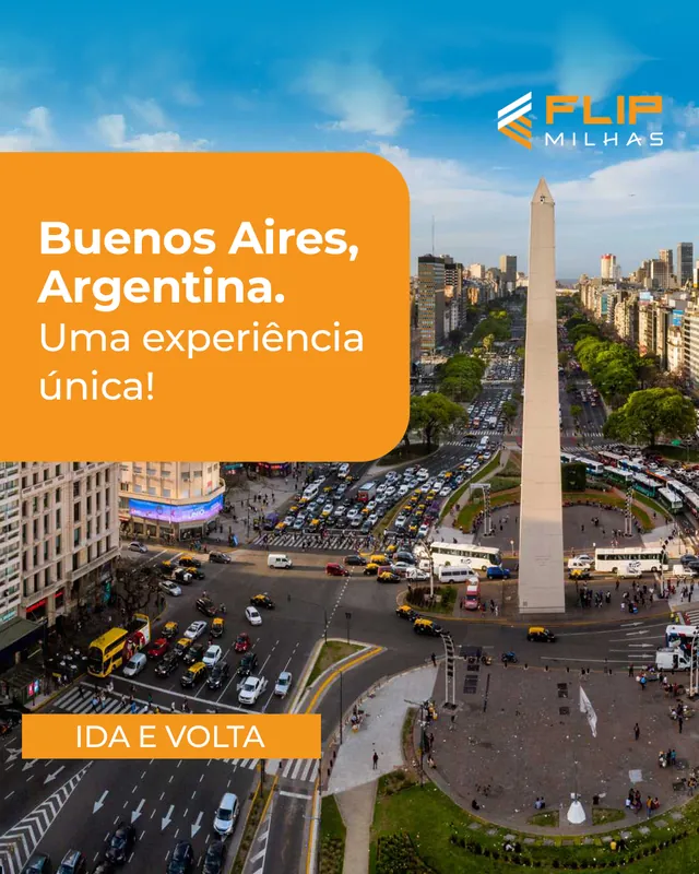 Arte para redes sociais da Flip Milhas: Buenos Aires, Argentina