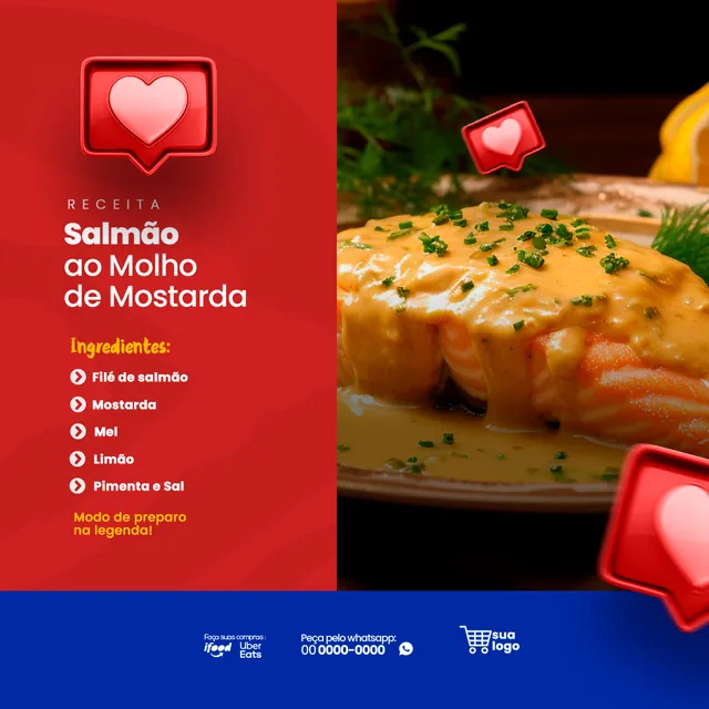 Arte para redes sociais da Gênova Palace Hotel: Salmão ao molho de mostarda