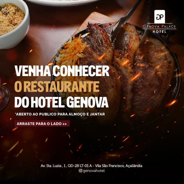 Arte para redes sociais da Gênova Palace Hotel: Venha conhecer o restaurante do Hotel Gênova
