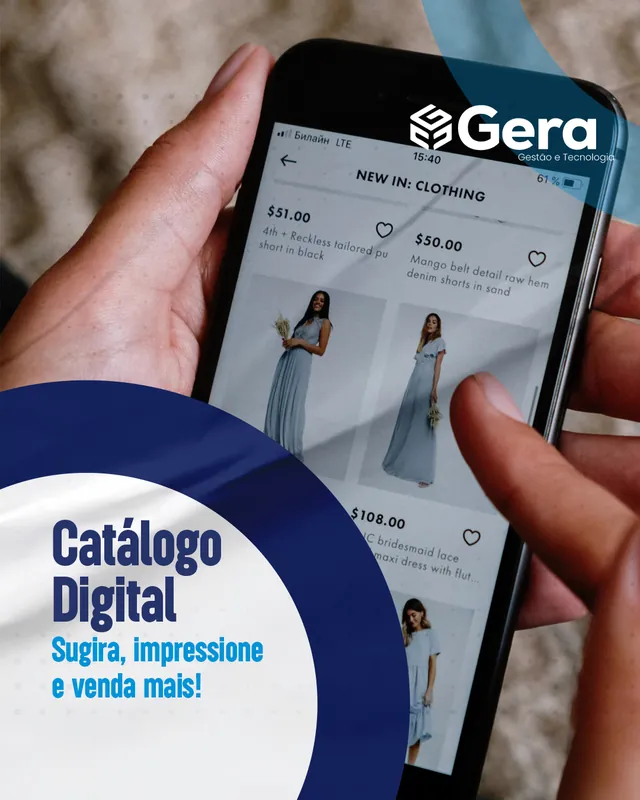 Arte para redes sociais da Gera Sistemas: Catálogo digital: sugira, impressione e venda