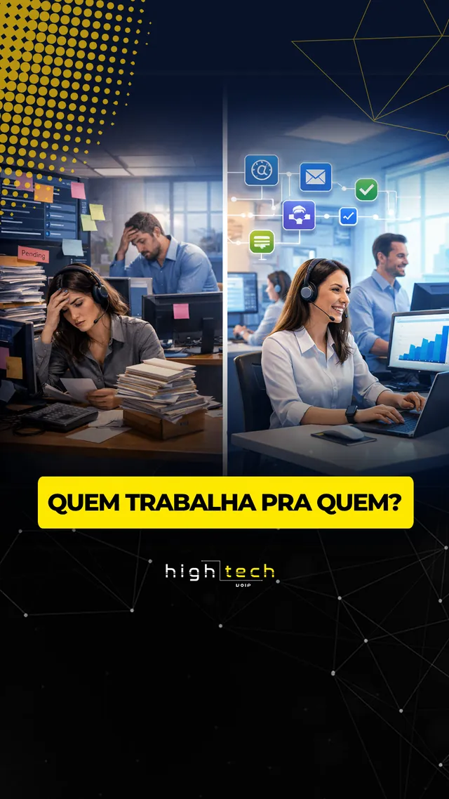 Arte para redes sociais da High Tech VoIP: Quem trabalha pra quem?
