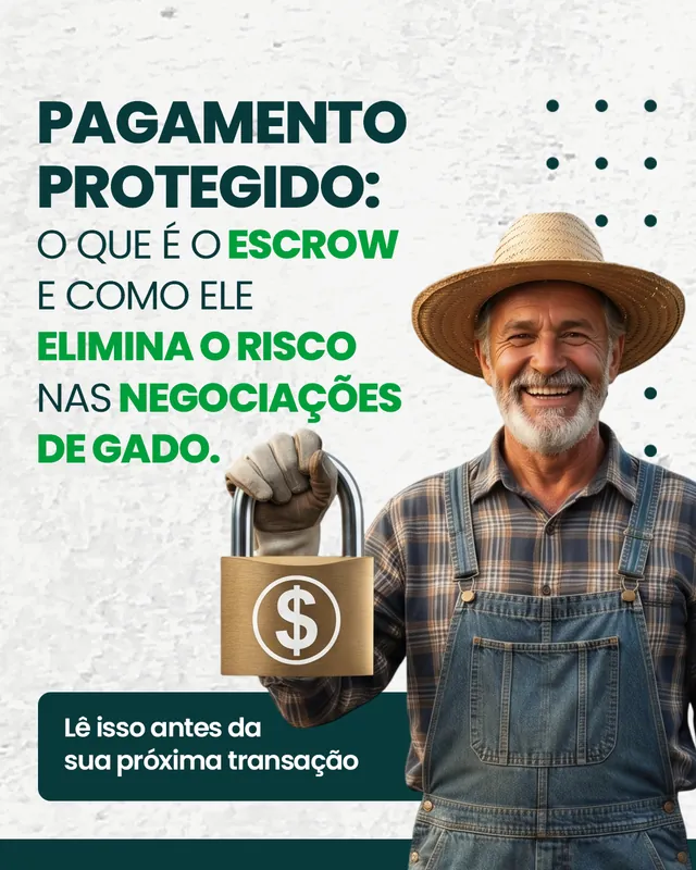 Arte para redes sociais da Hub Fazendas: Pagamento protegido: o que é o escrow