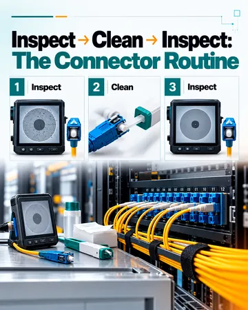 Hype Telecom, carrossel Inspecionar, limpar, inspecionar: a rotina do conector, tela 1