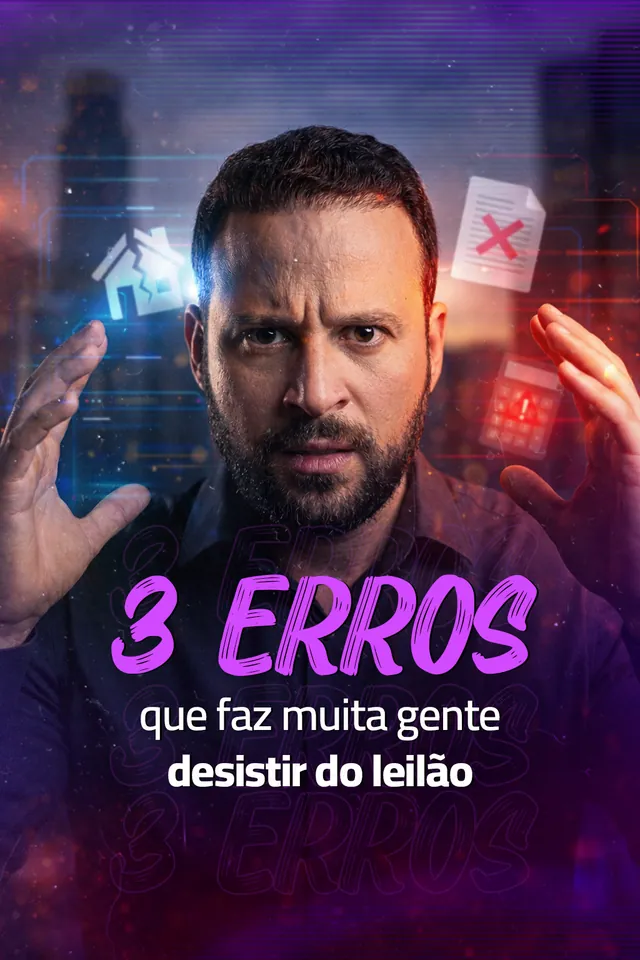 Arte para redes sociais da JM Assessoria Imobiliária: 3 erros que fazem desistir do leilão