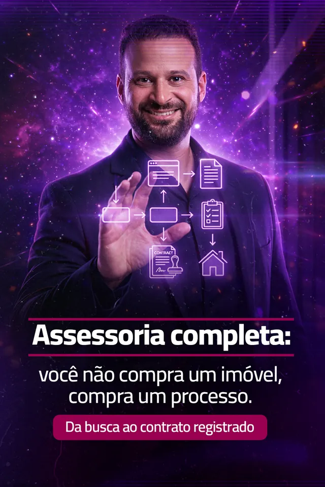 Arte para redes sociais da JM Assessoria Imobiliária: Assessoria completa: você compra um processo