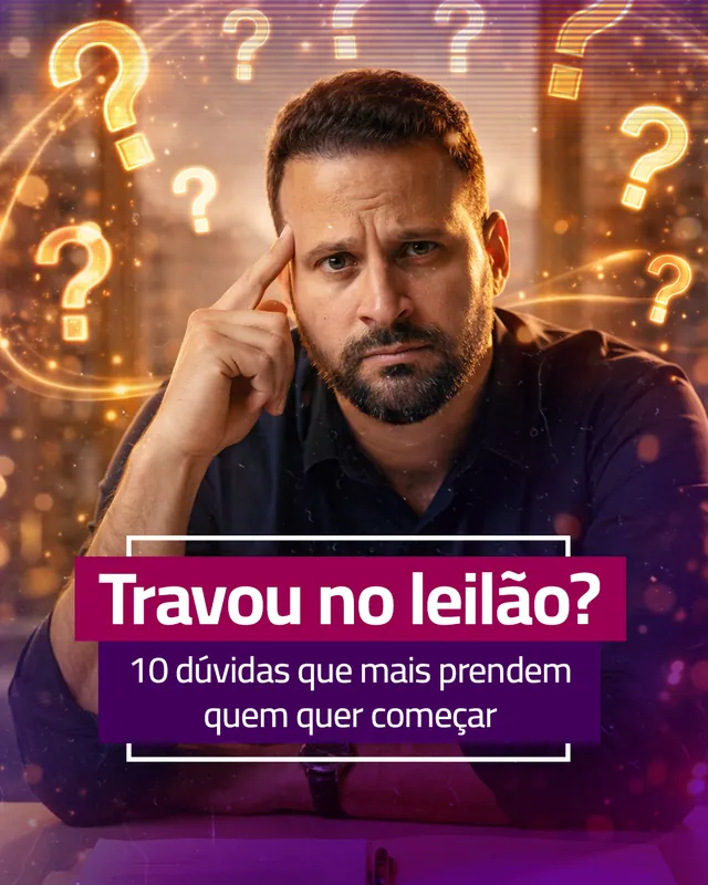 Arte para redes sociais da JM Assessoria Imobiliária: Travou no leilão? 10 dúvidas