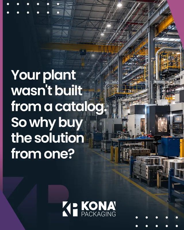 Arte para redes sociais da Kona Packaging: Sua fábrica não foi feita por catálogo