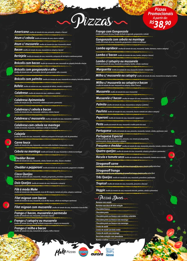 Arte para redes sociais da Make Pizza: Cardápio de pizzas