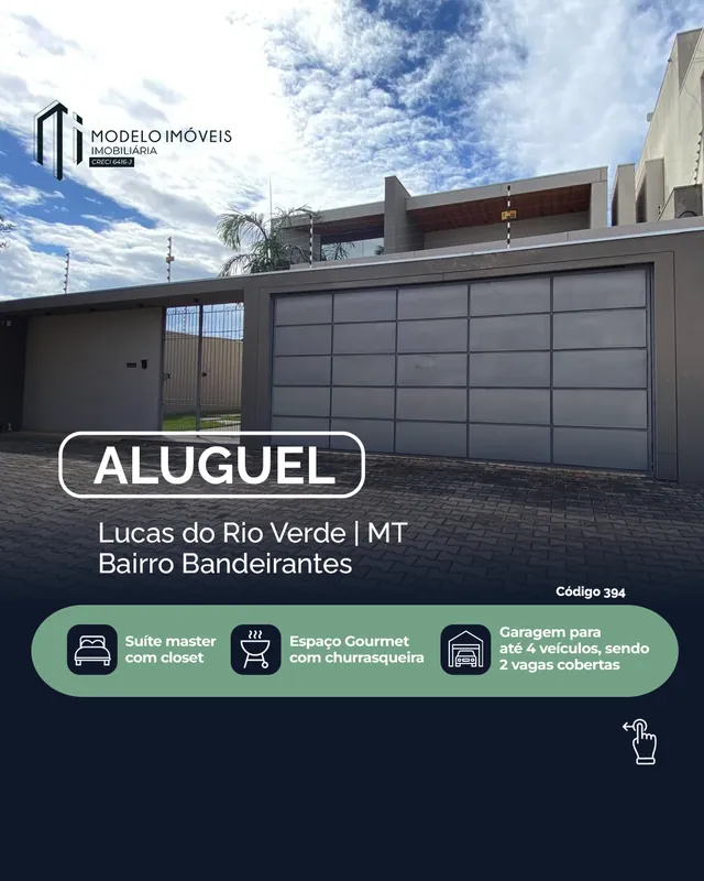 Arte para redes sociais da Modelo Imobiliária: Casa para alugar no Bandeirantes