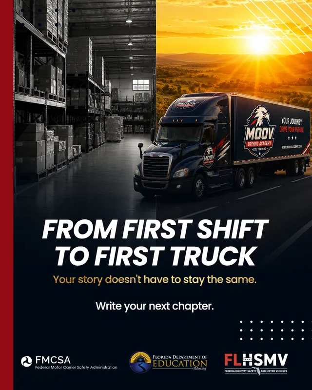 Arte para redes sociais da Moov Driving Academy: Do primeiro turno ao primeiro caminhão