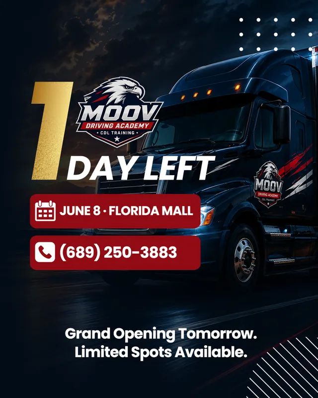 Arte para redes sociais da Moov Driving Academy: Falta 1 dia para a inauguração