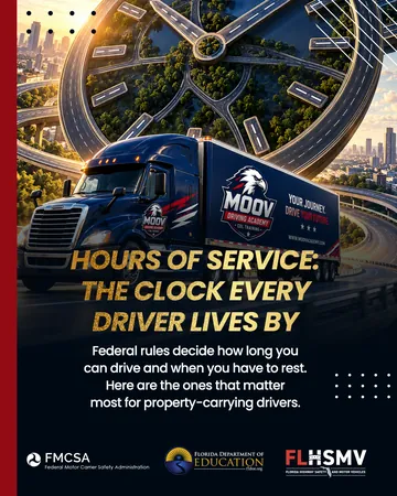 Moov Driving Academy, carrossel Hours of Service: as regras de jornada, tela 1