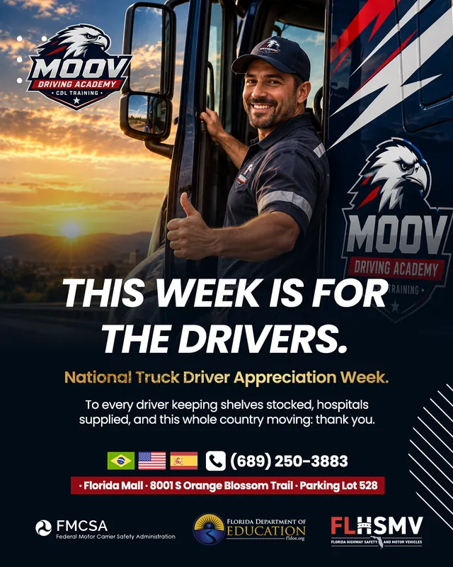 Arte para redes sociais da Moov Driving Academy: Semana de homenagem aos motoristas