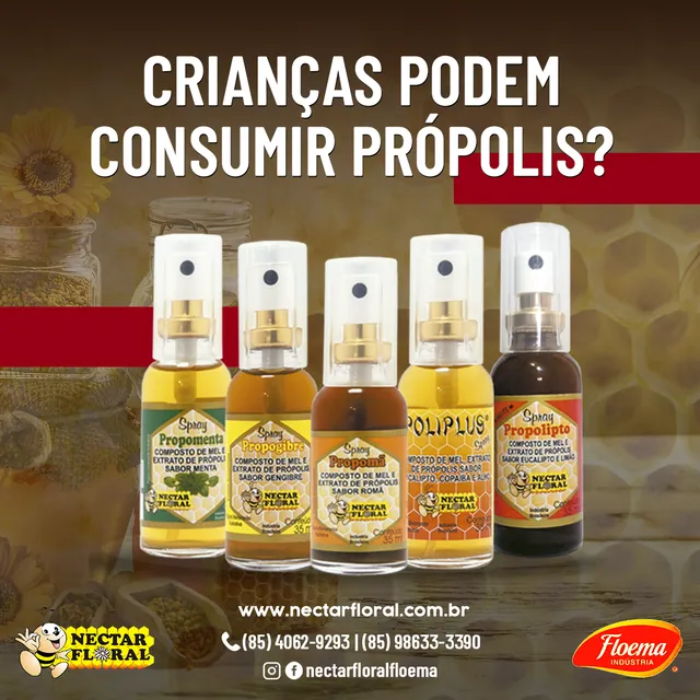 Arte para redes sociais da Néctar Floral: Crianças podem consumir própolis?