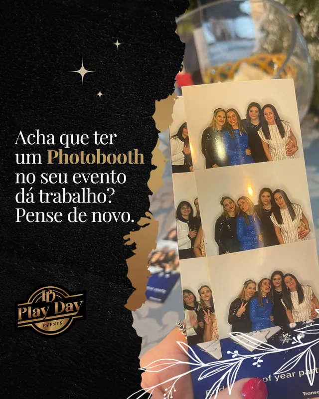 Arte para redes sociais da PlayDay Eventos: Photobooth no evento da empresa