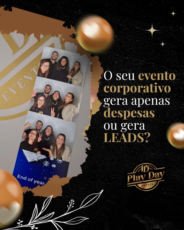 Arte para redes sociais da PlayDay Eventos: Seu evento corporativo gera despesa ou leads?