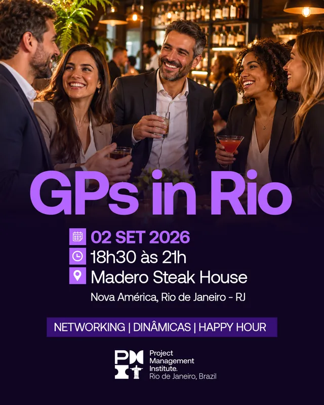 Arte para redes sociais da PMI Rio: 4º PMI: uma noite de conexão